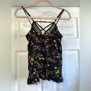American Eagle Black & Flowered Spaghetti Strap Top